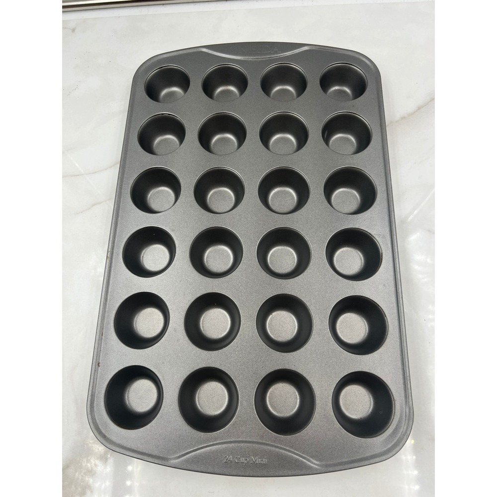Oneida 24 Cup Mini Muffin Pan Non-Stick Steel Cupcake Baking Sheet Gray
